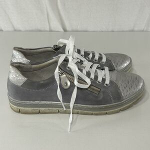 Remonte Shoes 39 Womens 8.5 Soft Sneakers Casual Gray Silver Leather Side Zip